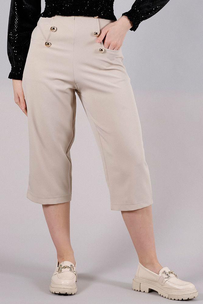 Süs Düğmeli L Cepli Salaş Toptan Pantolon - Açık Taş | TOPSHOW