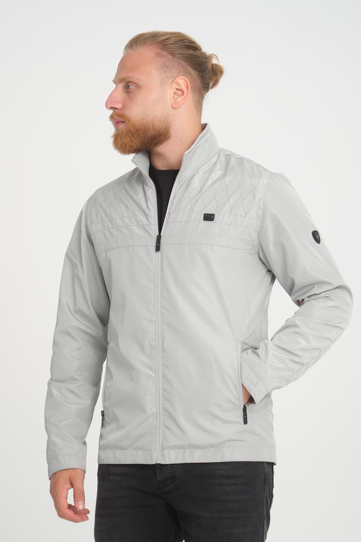 Wholesale Beige Stand Collar Shoulder Detail Jersey Lined Spring Jacket 3067T