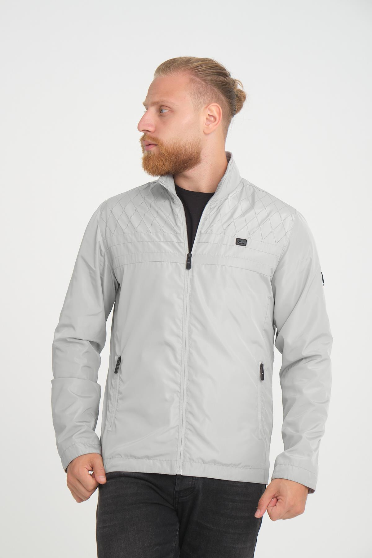 Wholesale Beige Stand Collar Shoulder Detail Jersey Lined Spring Jacket 3067T