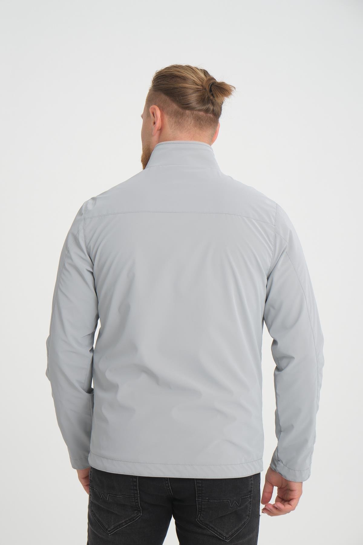 Wholesale Beige Stand Collar Shoulder Detail Jersey Lined Spring Jacket 3067T