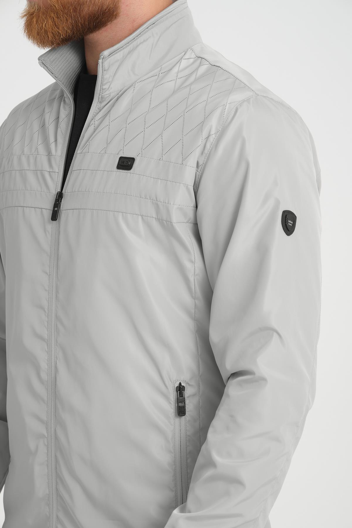 Wholesale Beige Stand Collar Shoulder Detail Jersey Lined Spring Jacket 3067T