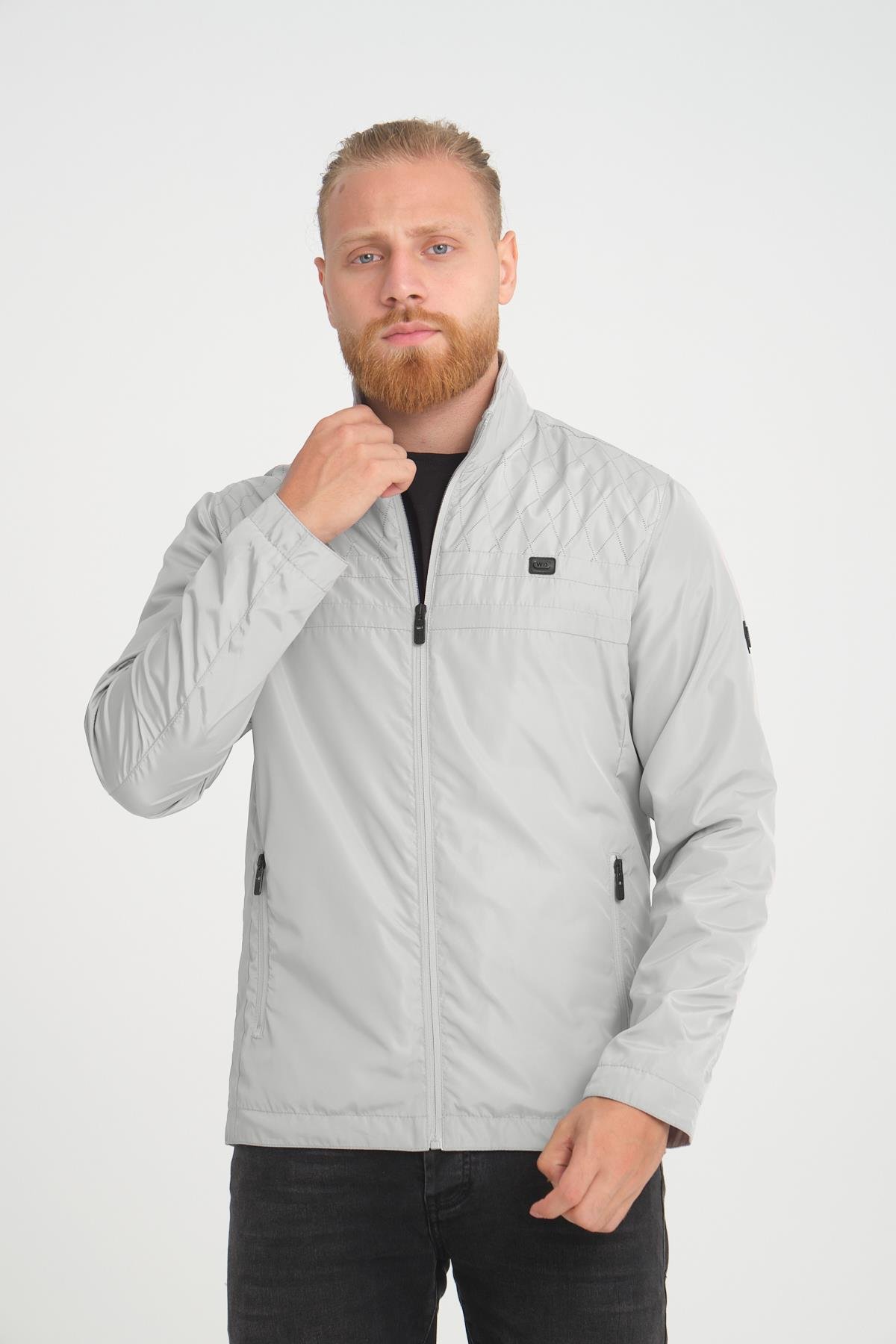 Wholesale Beige Stand Collar Shoulder Detail Jersey Lined Spring Jacket 3067T