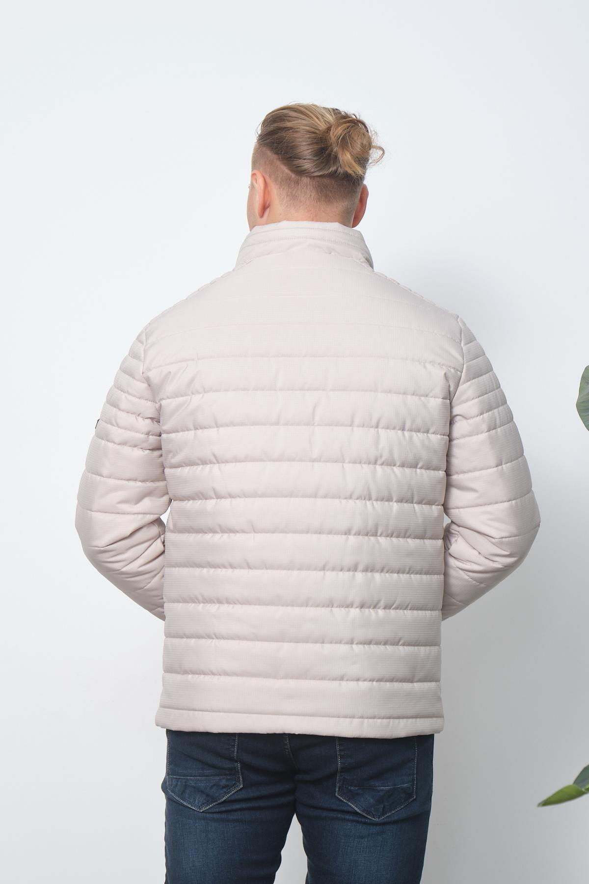 Wholesale Beige Chest Zipper Detail Stand Collar Jacket 3083T