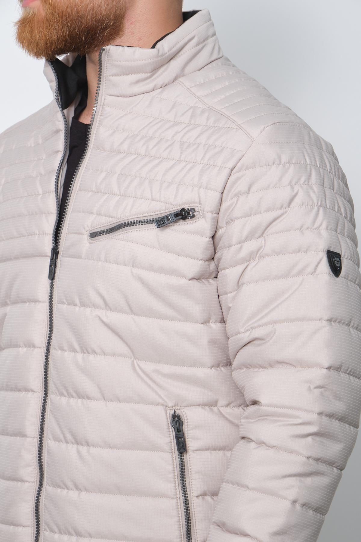 Wholesale Beige Chest Zipper Detail Stand Collar Jacket 3083T