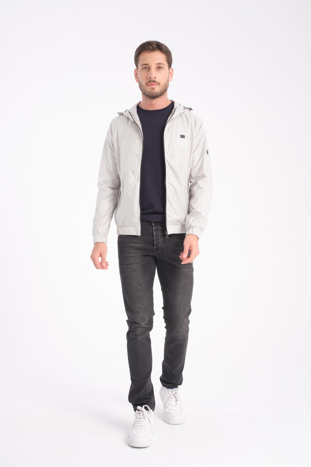 Wholesale Beige Hooded Jersey Lined Spring Jacket 4079T