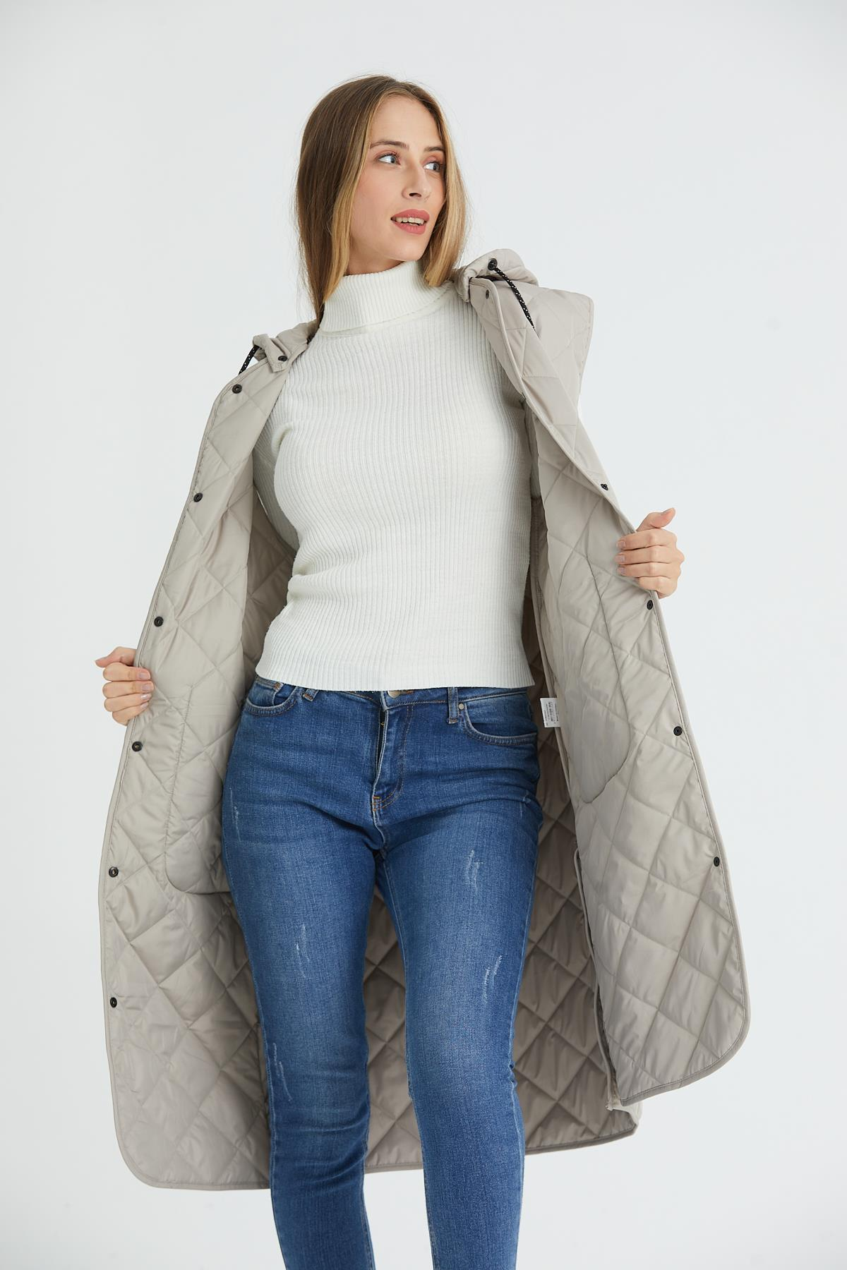 Taş Oversize Uzun Kapitoneli Yelek 3003T