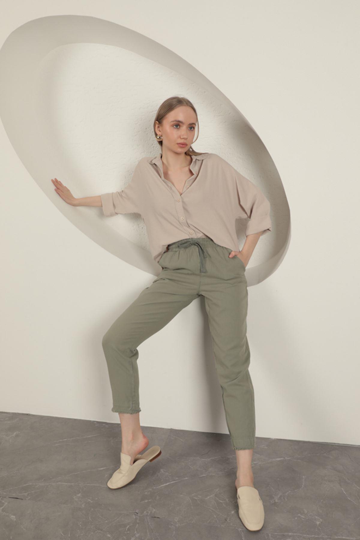 Tasseled Women's Trousers-Khaki