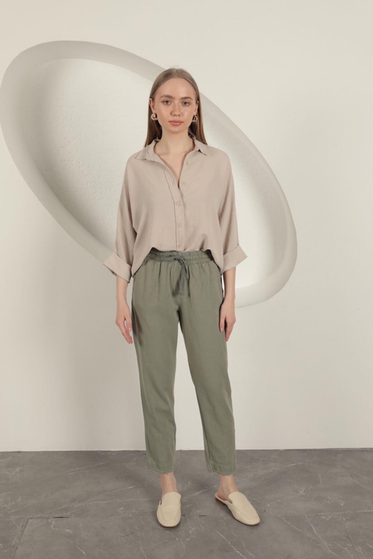 Tasseled Women's Trousers-Khaki