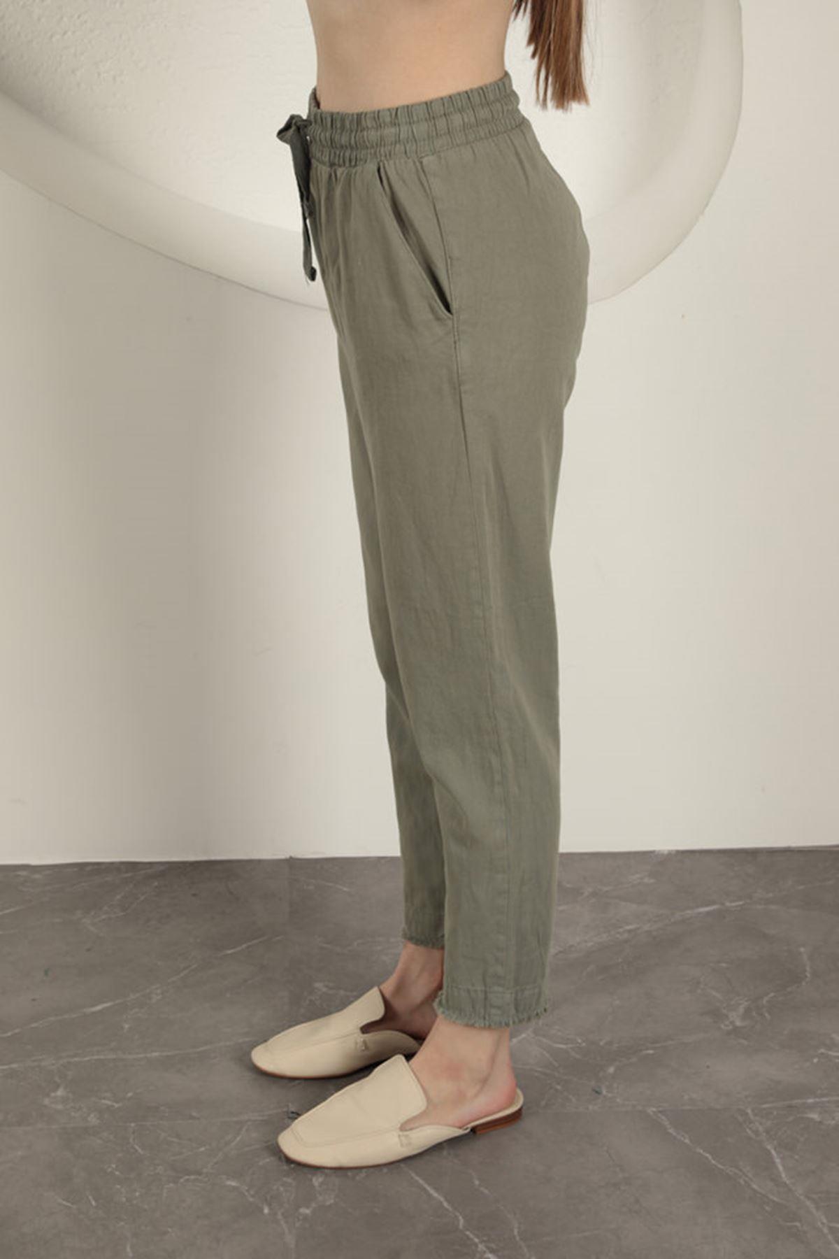 Tasseled Women's Trousers-Khaki