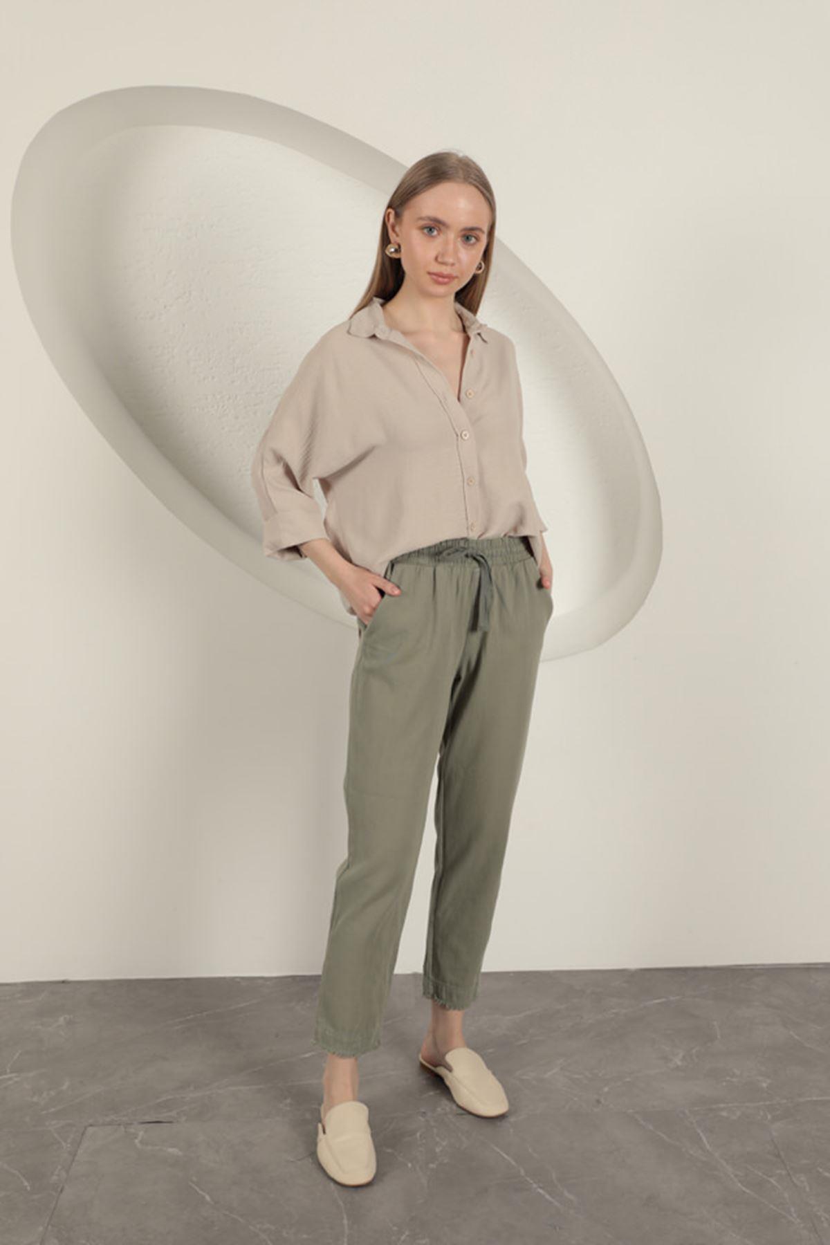 Tasseled Women's Trousers-Khaki