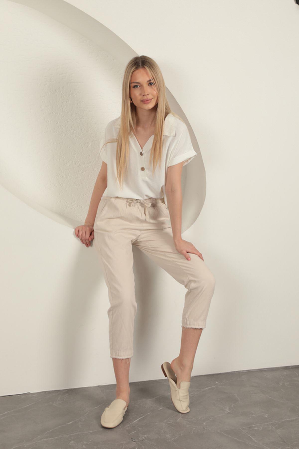 Tasseled Women's Trousers-Stone