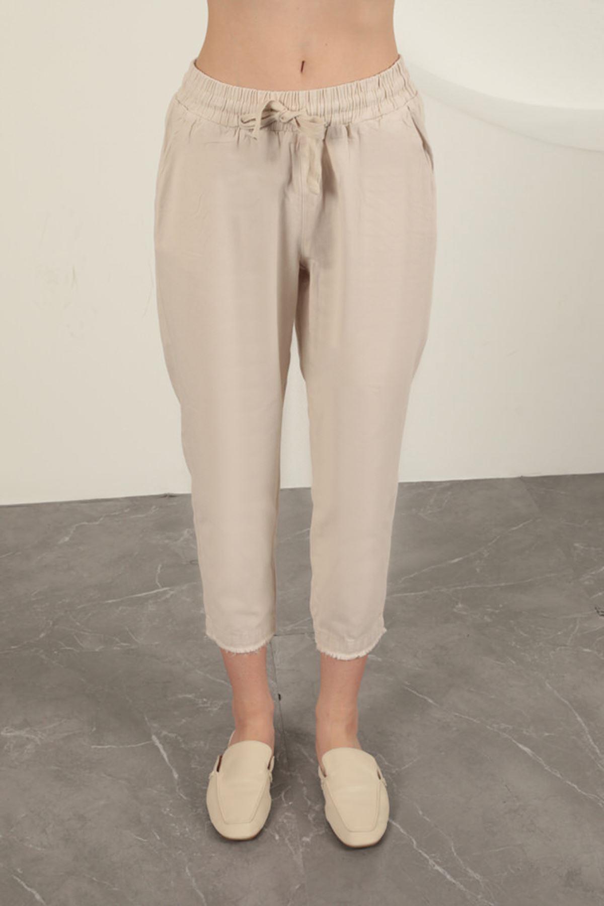 Tasseled Women's Trousers-Stone