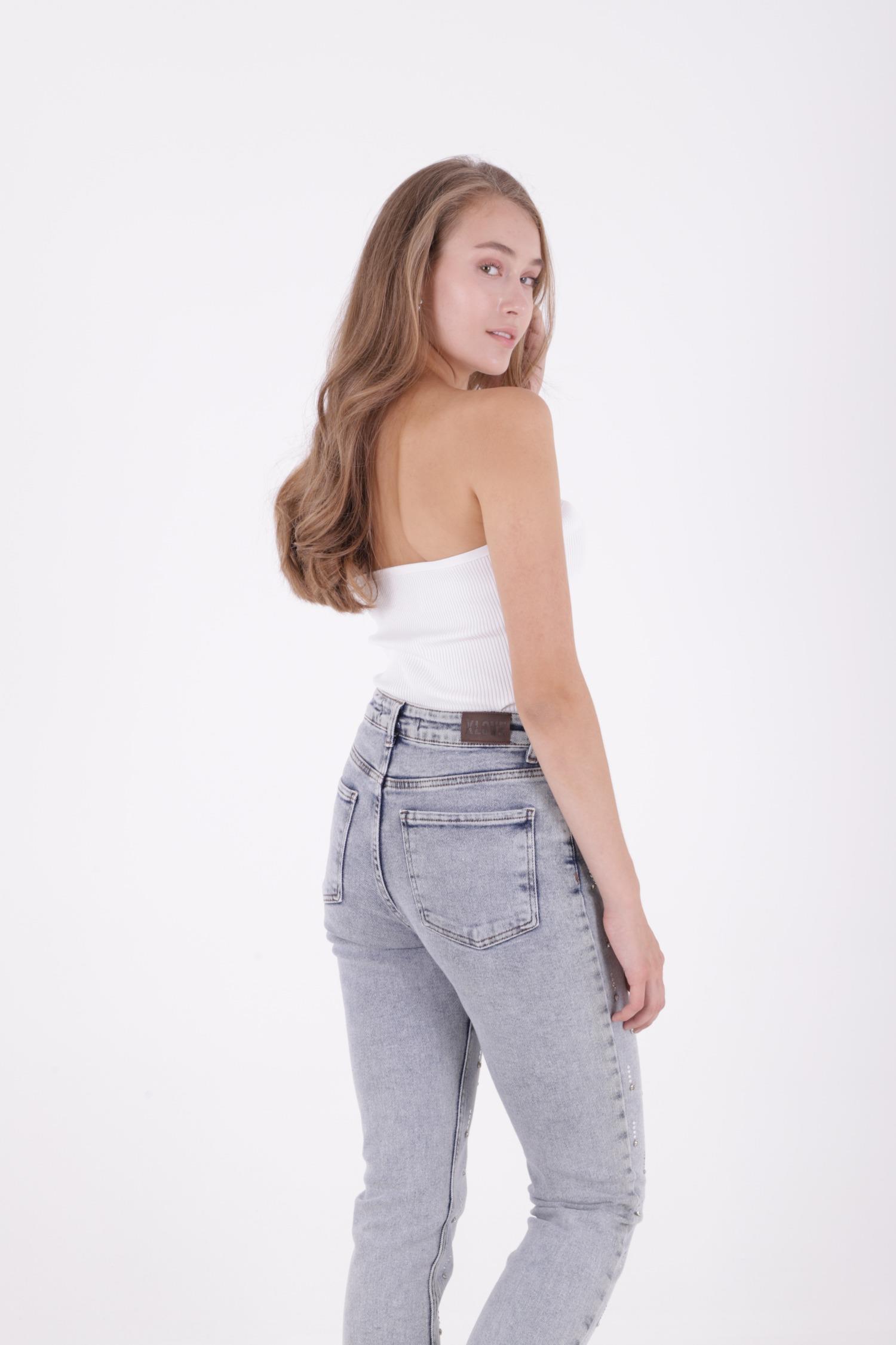 Tek Taraflı Droplı Kot Pantolon 7038-50-(26-31)