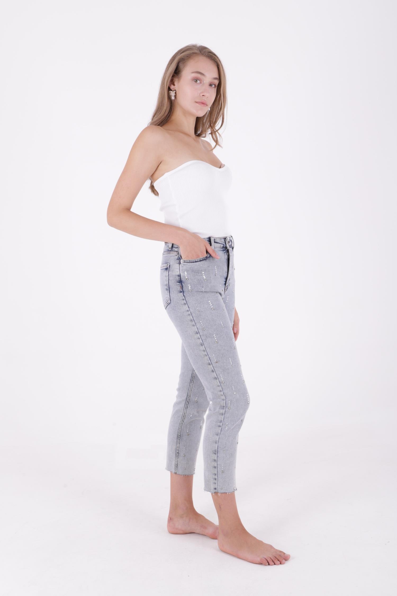 Tek Taraflı Droplı Kot Pantolon 7038-50-(26-31)