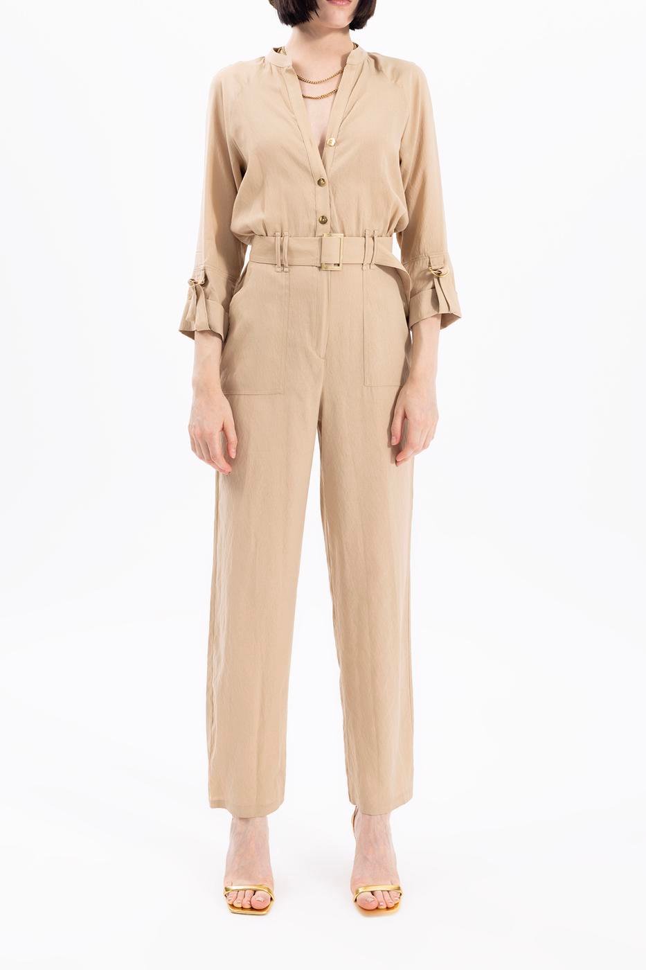 Three Quarter Sleeve Belted Jumpsuit