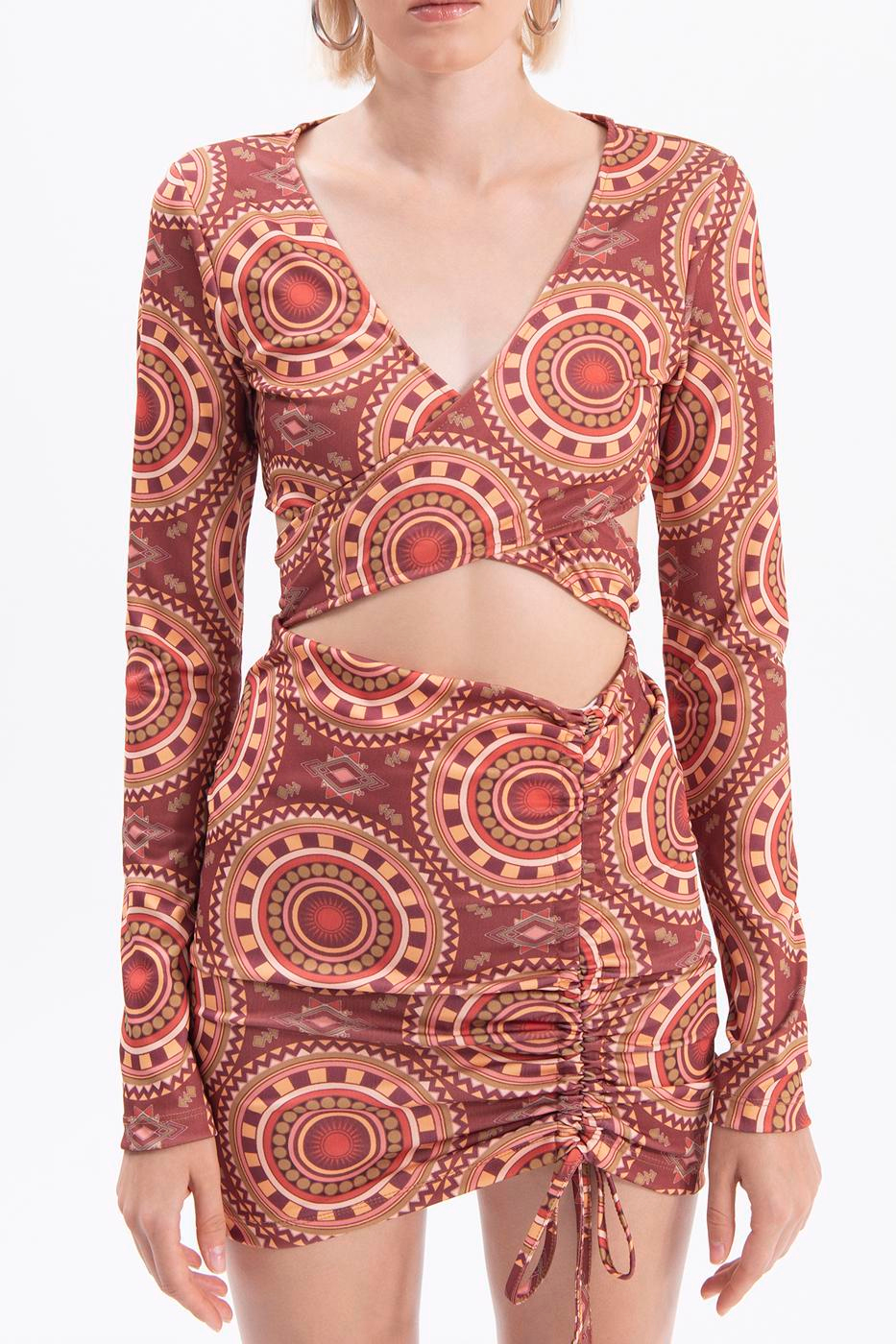 Tie detailed long sleeve bustier