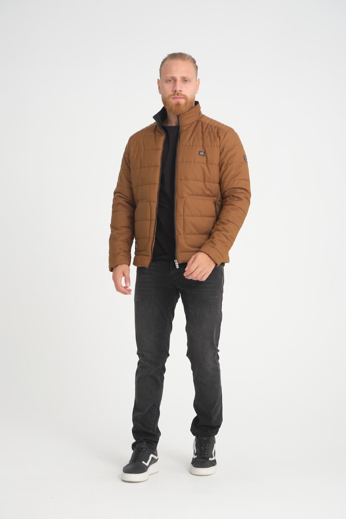 Wholesale Khaki Ripstop Stand Collar Waterproof Jacket 3084T