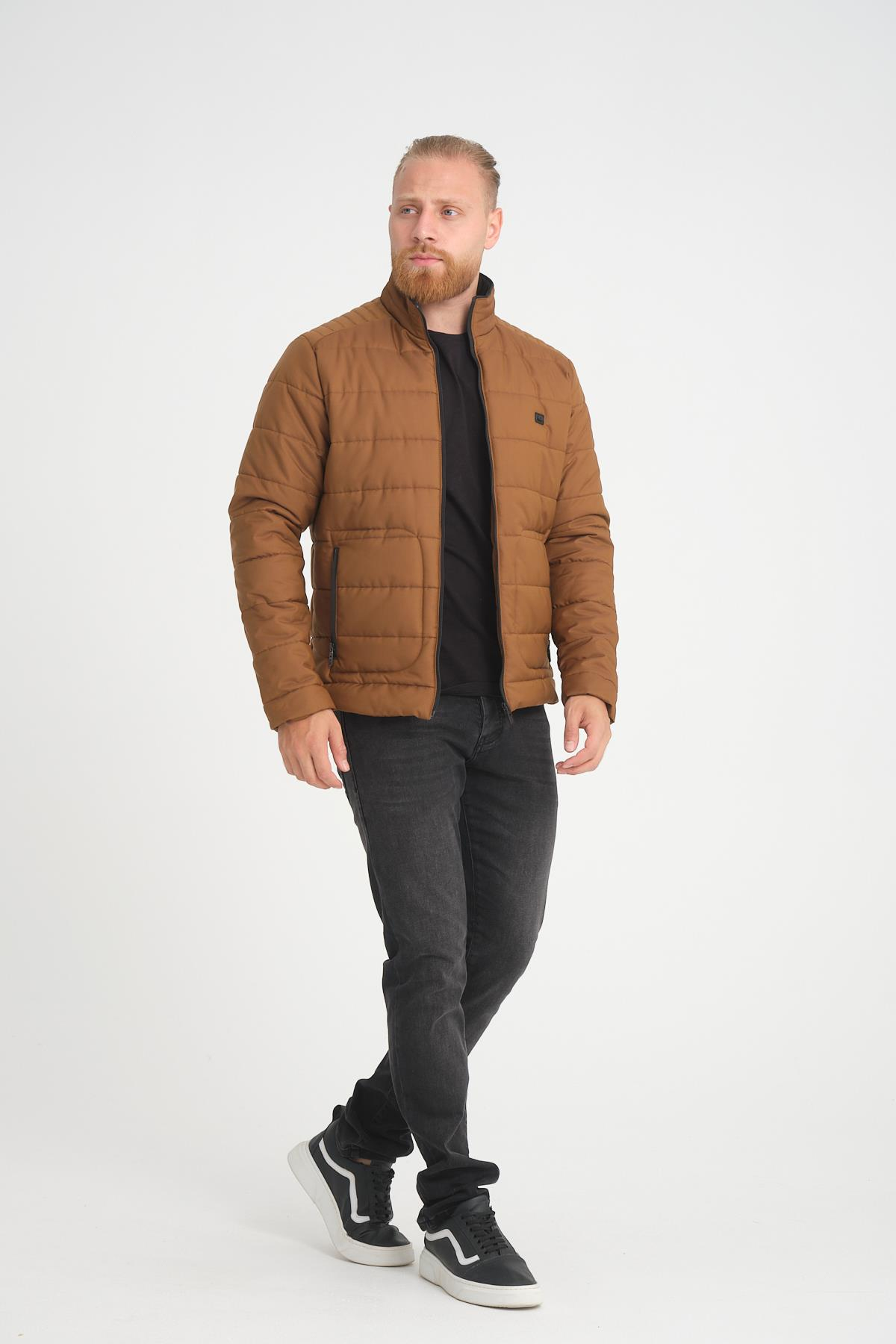 Wholesale Khaki Ripstop Stand Collar Waterproof Jacket 3084T