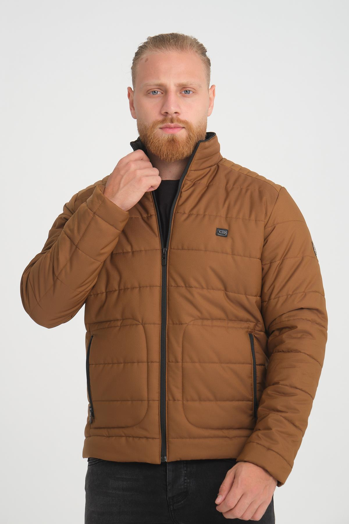 Wholesale Khaki Ripstop Stand Collar Waterproof Jacket 3084T