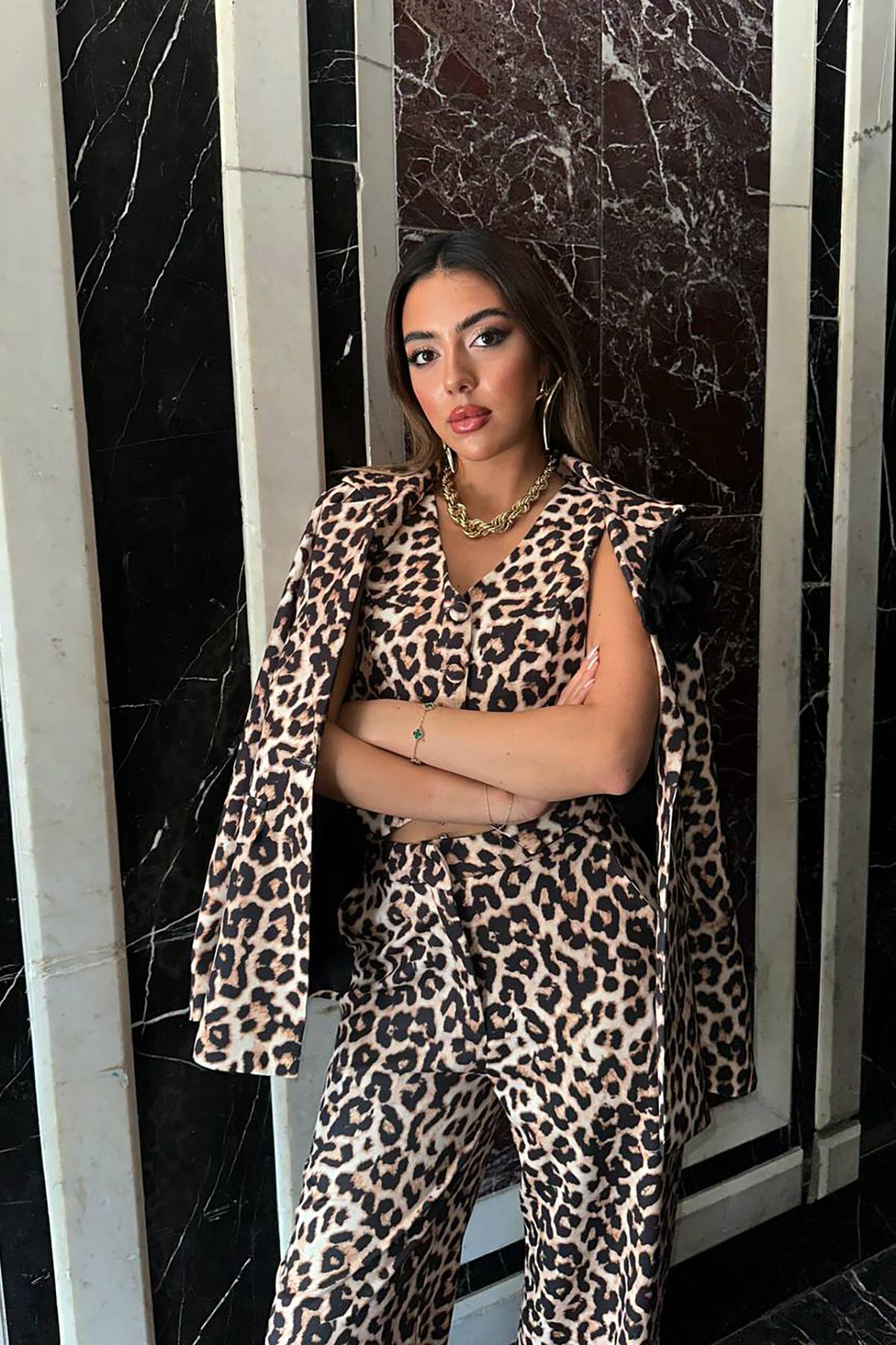 Toptan Leopar Leopar Desenli 3Lü Takım