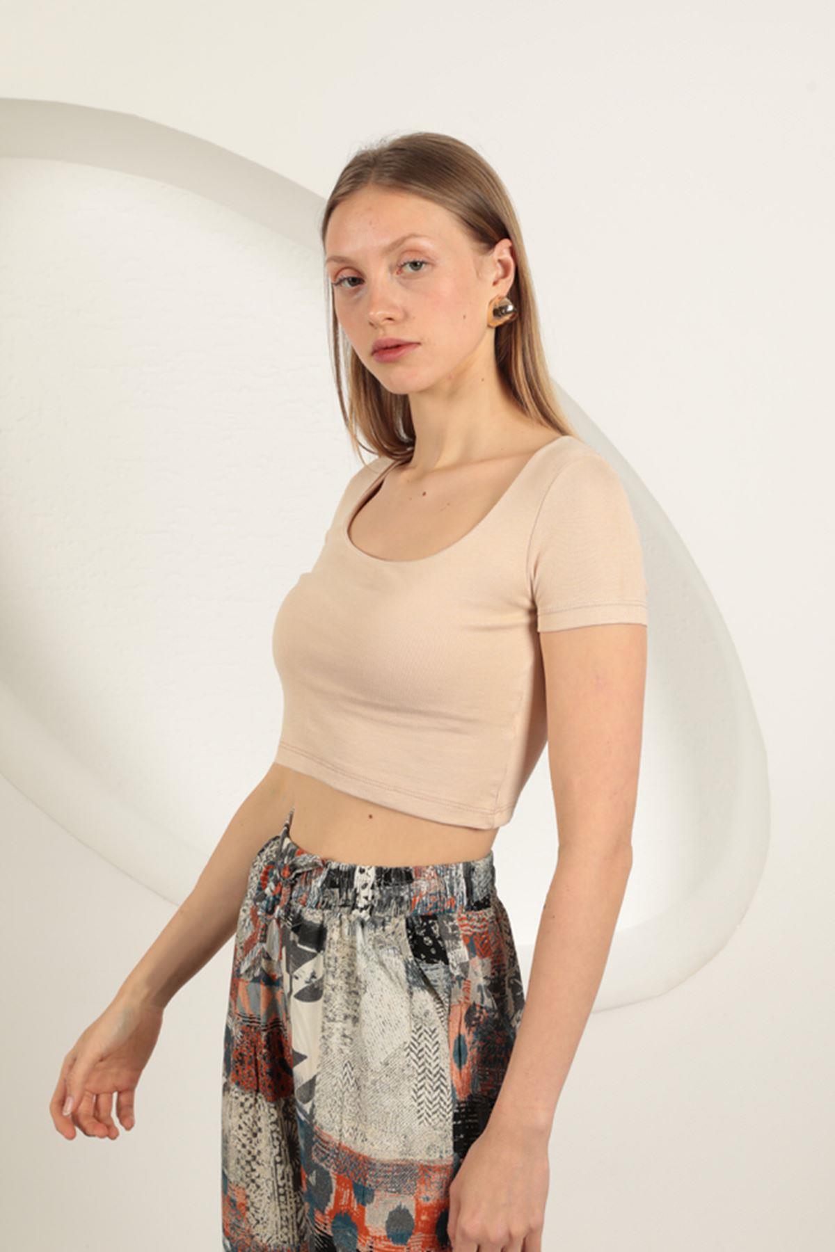 U Neck Blouse-Beige