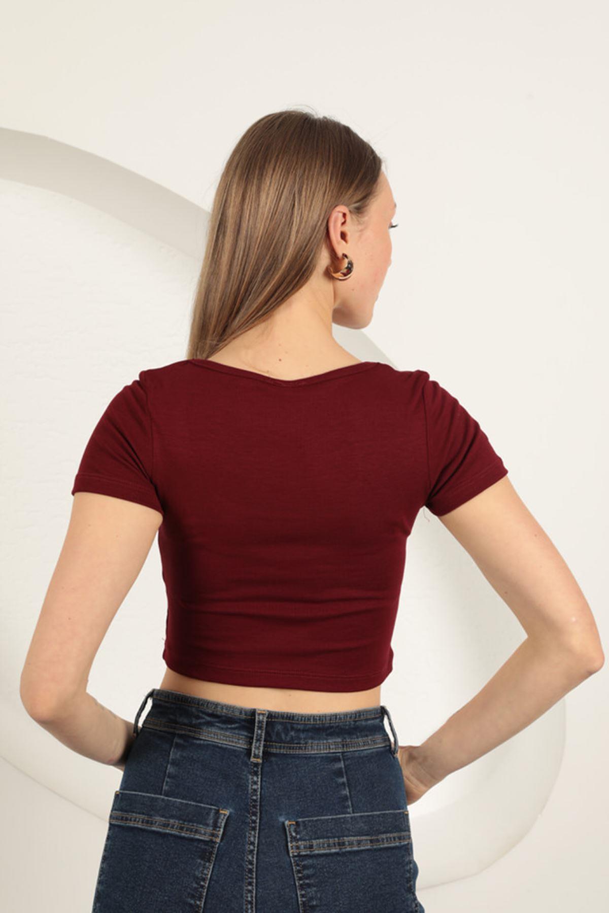 U Neck Blouse-Burgundy