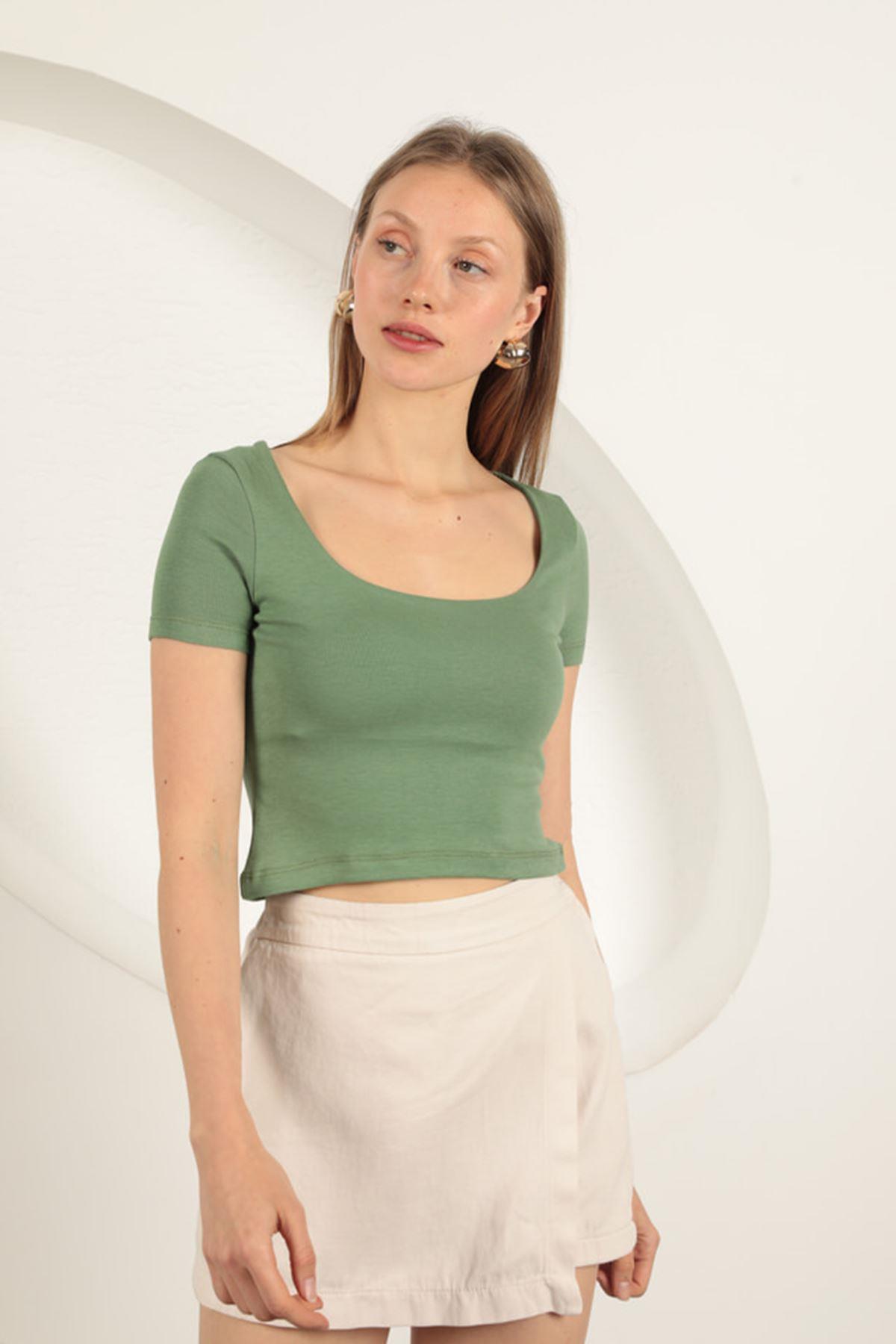 U Neck Blouse-Khaki