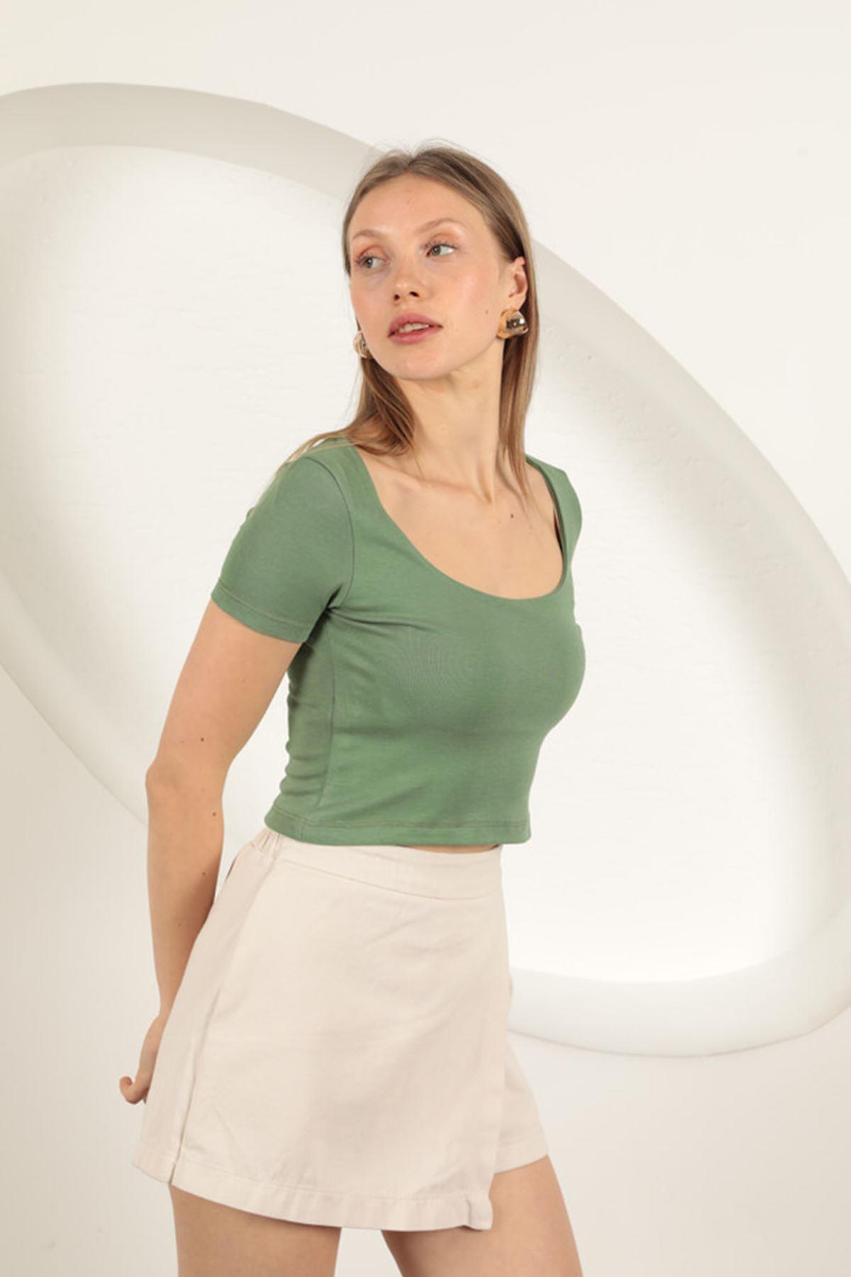 U Neck Blouse-Khaki