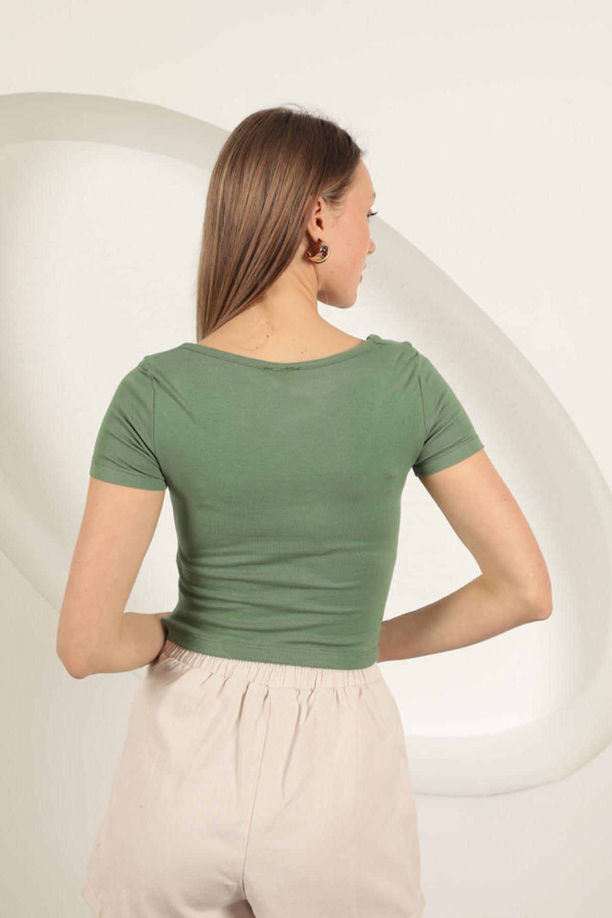 U Neck Blouse-Khaki