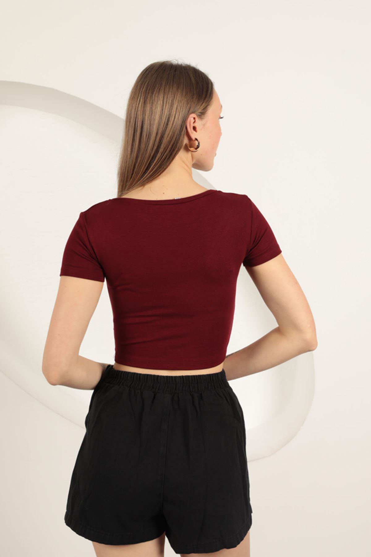 V Neck Basic T-Shirt-Burgundy