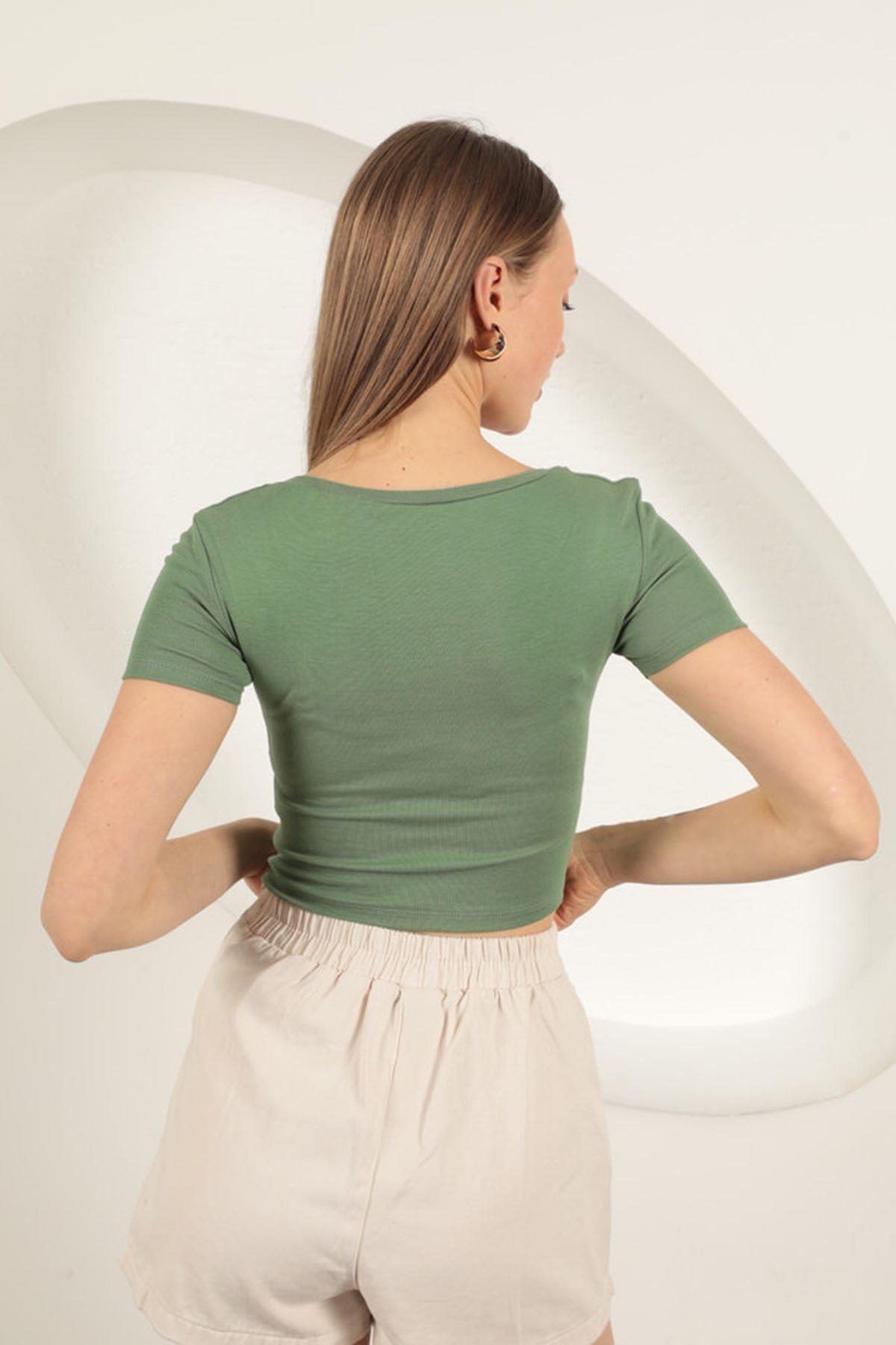 V Neck Basic T-Shirt-Khaki