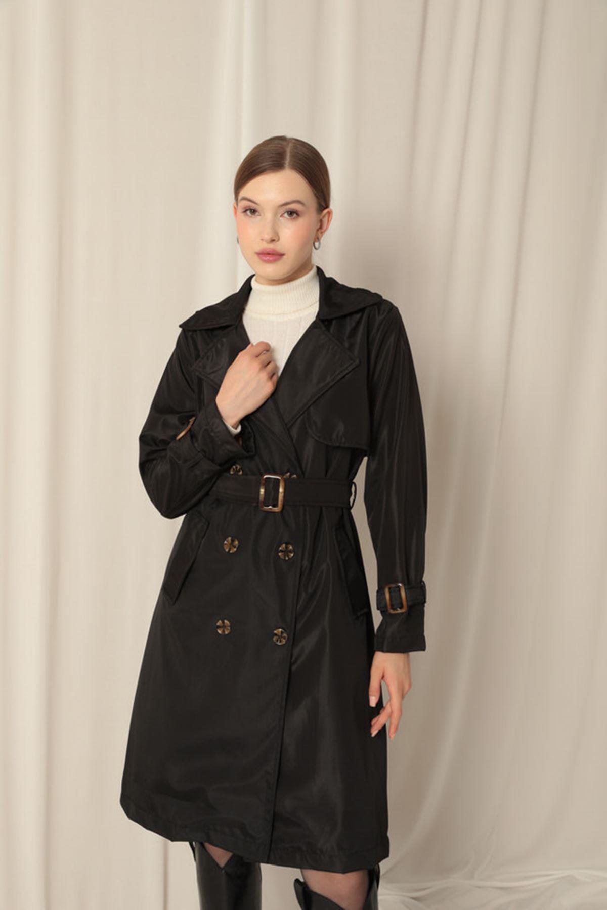 Waterproof Fabric Women's Black Trench Coat