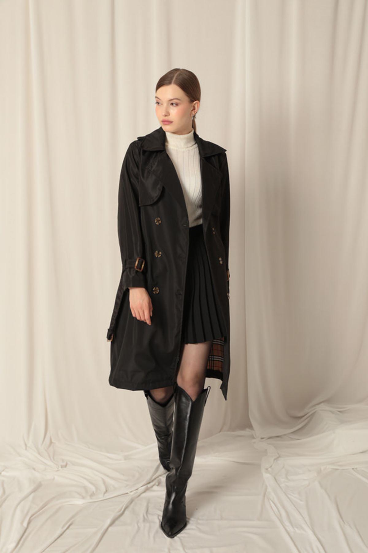 Waterproof Fabric Women's Black Trench Coat