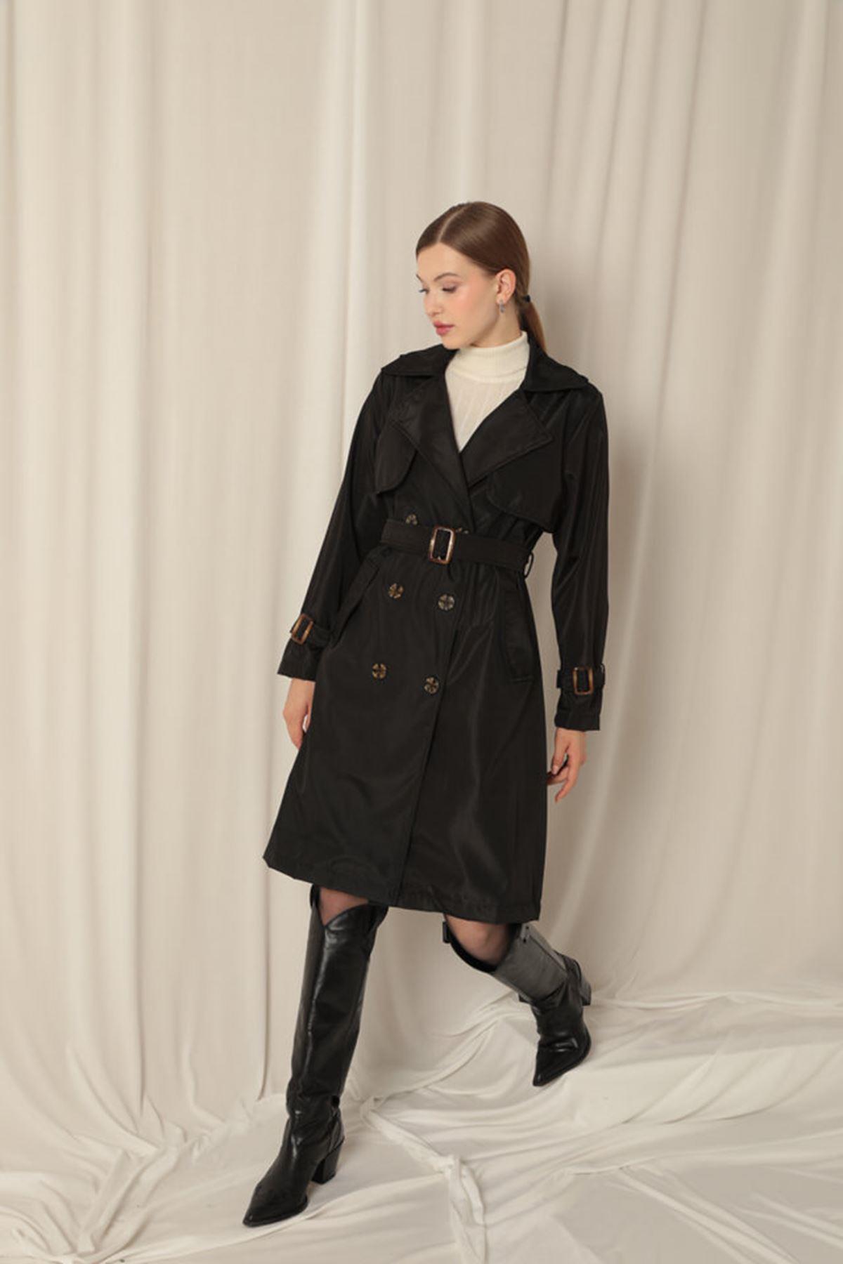 Waterproof Fabric Women's Black Trench Coat