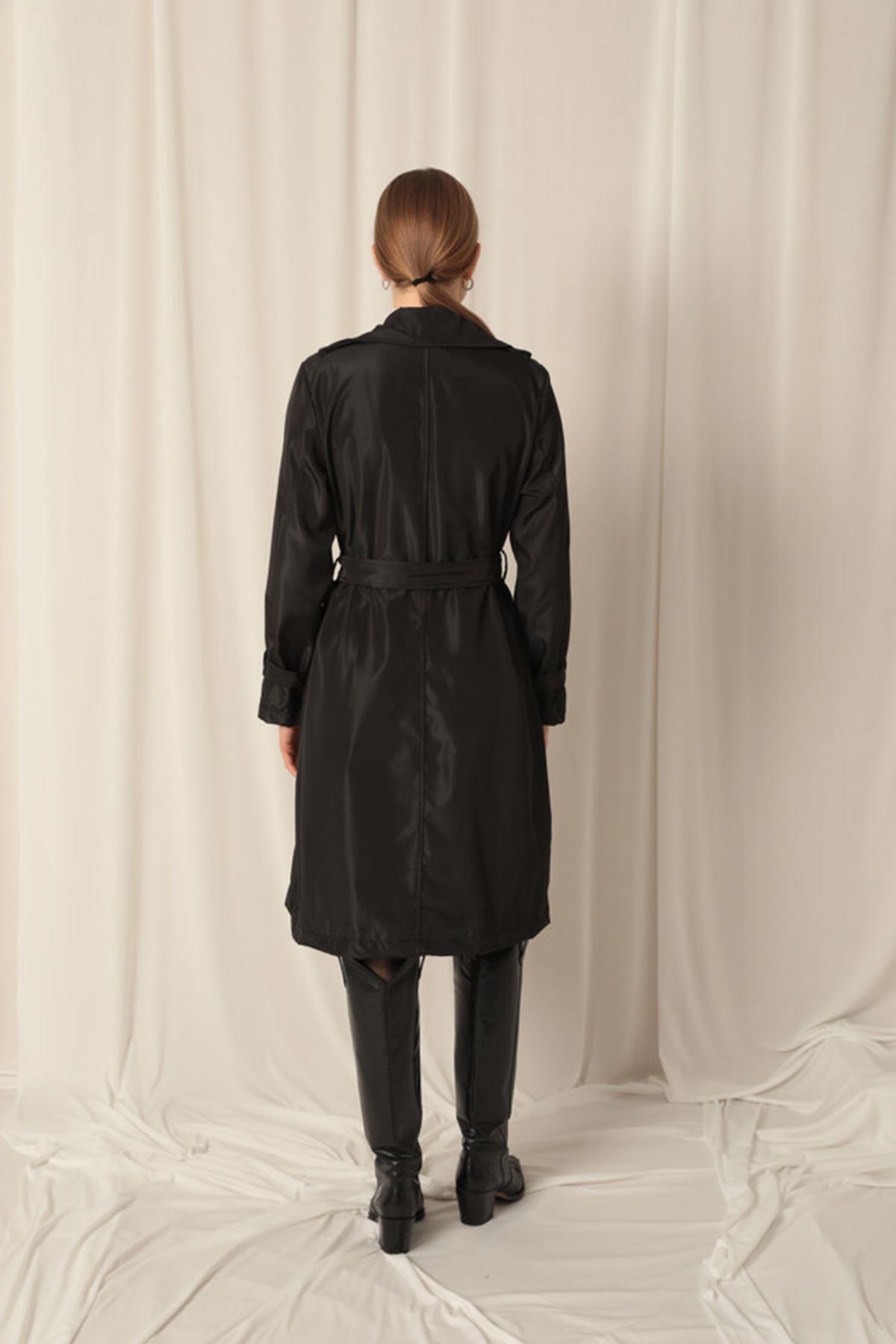 Waterproof Fabric Women's Black Trench Coat