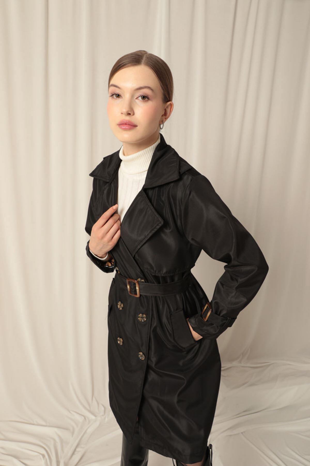 Waterproof Fabric Women's Black Trench Coat