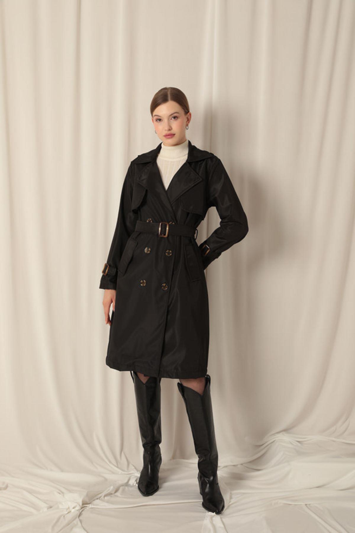 Waterproof Fabric Women's Black Trench Coat