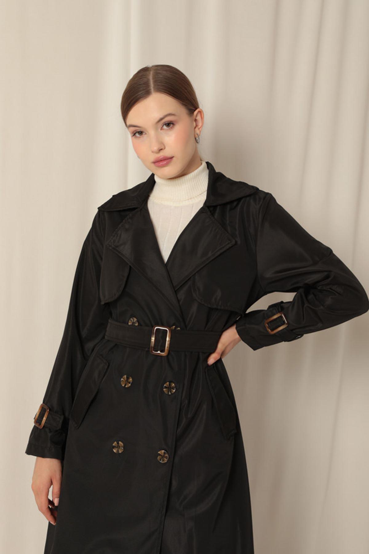 Waterproof Fabric Women's Black Trench Coat