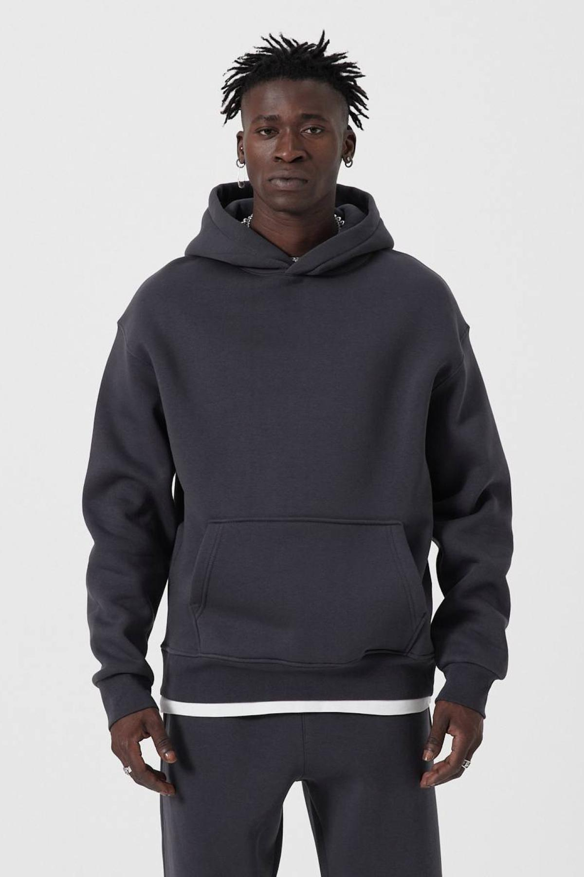 Wholesale Men Anthracite Hoodie with Kangaroo Pocket 739199