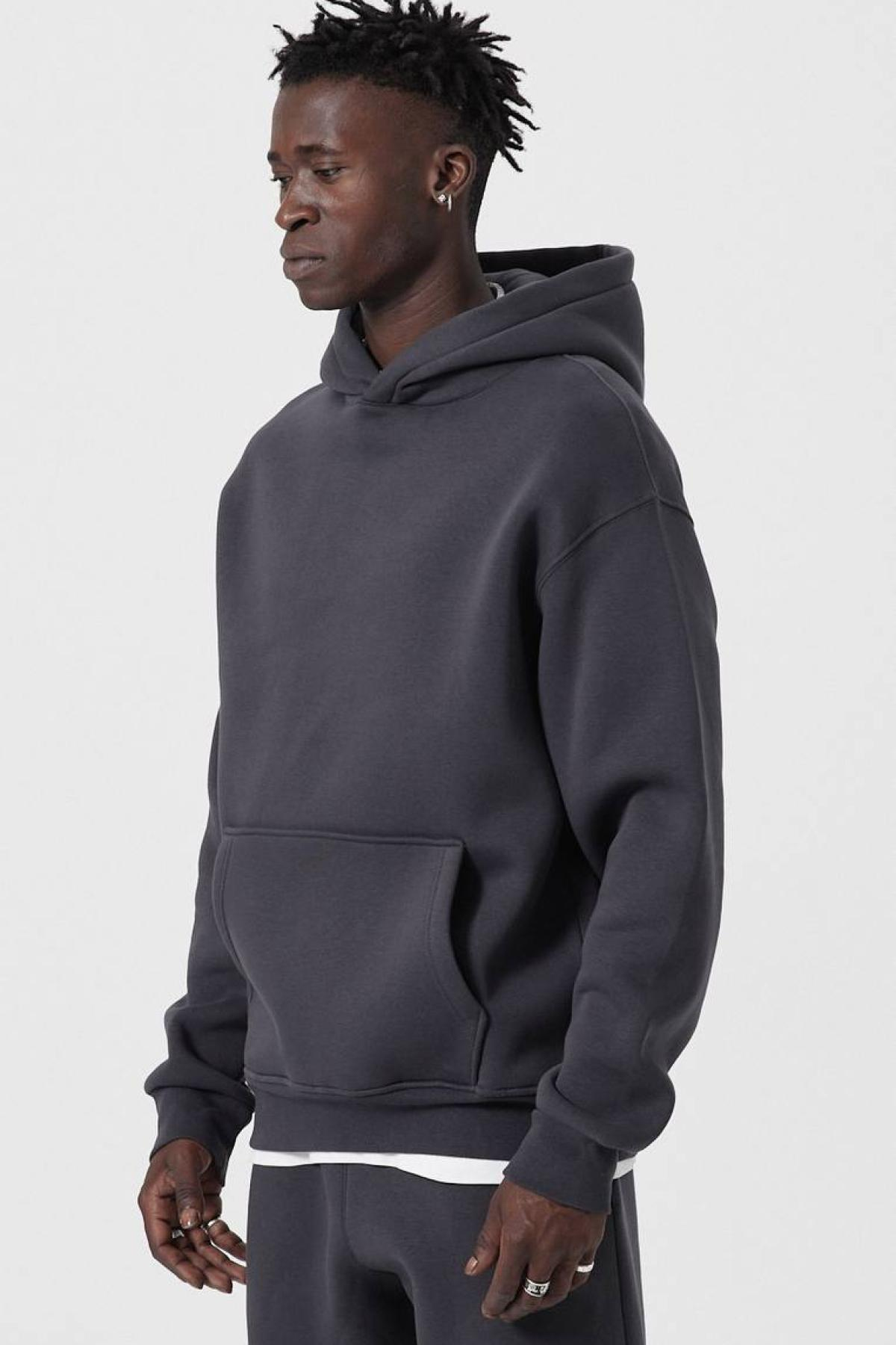 Wholesale Men Anthracite Hoodie with Kangaroo Pocket 739199