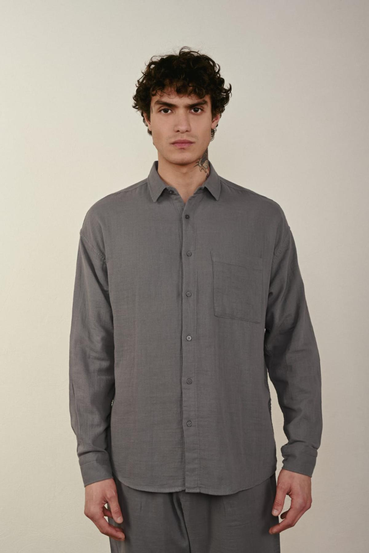 Wholesale Men Anthracite Long-Sleeve Shirt 739150