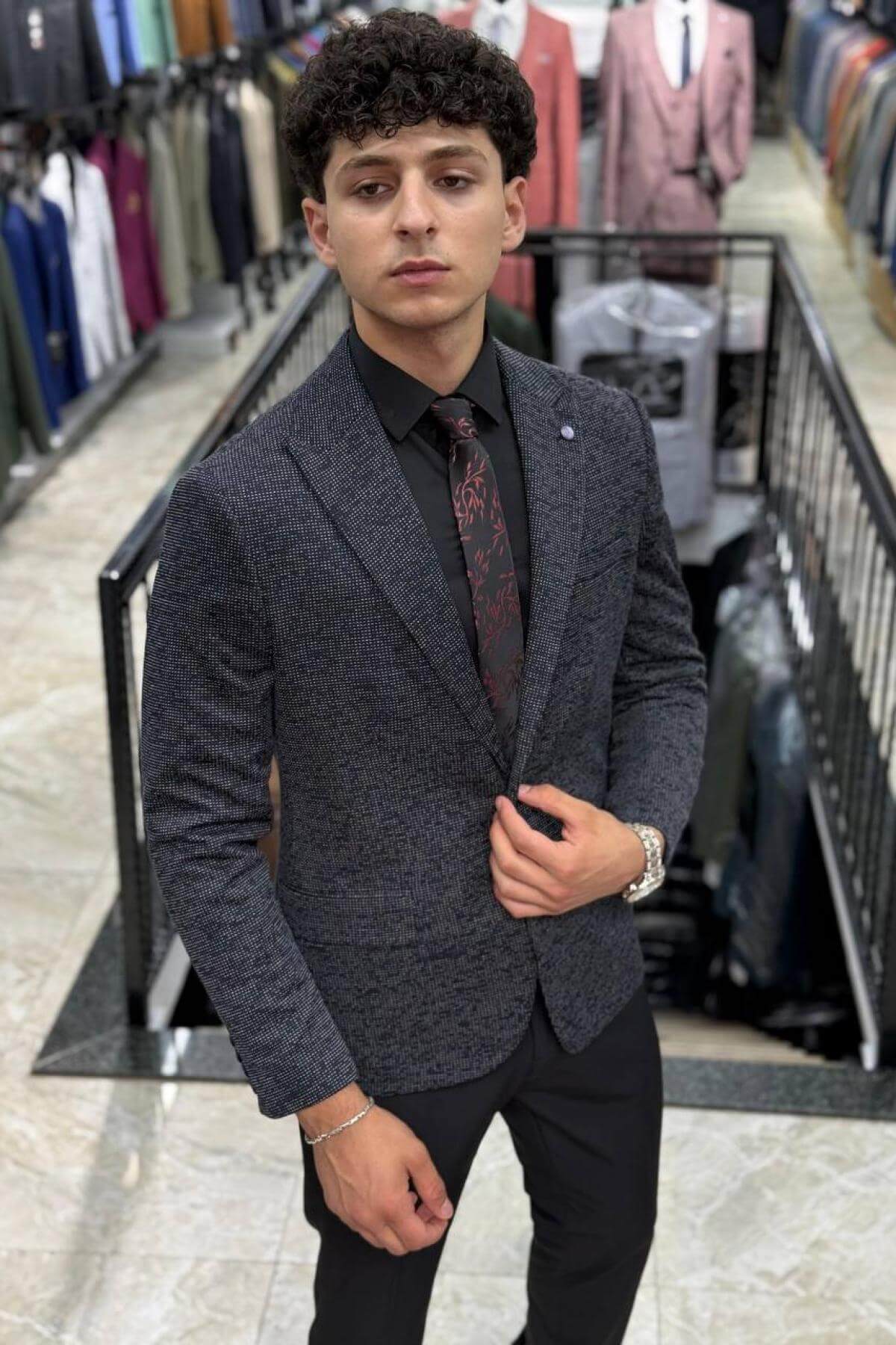 Wholesale Men Anthracite Melange Blazer 738047