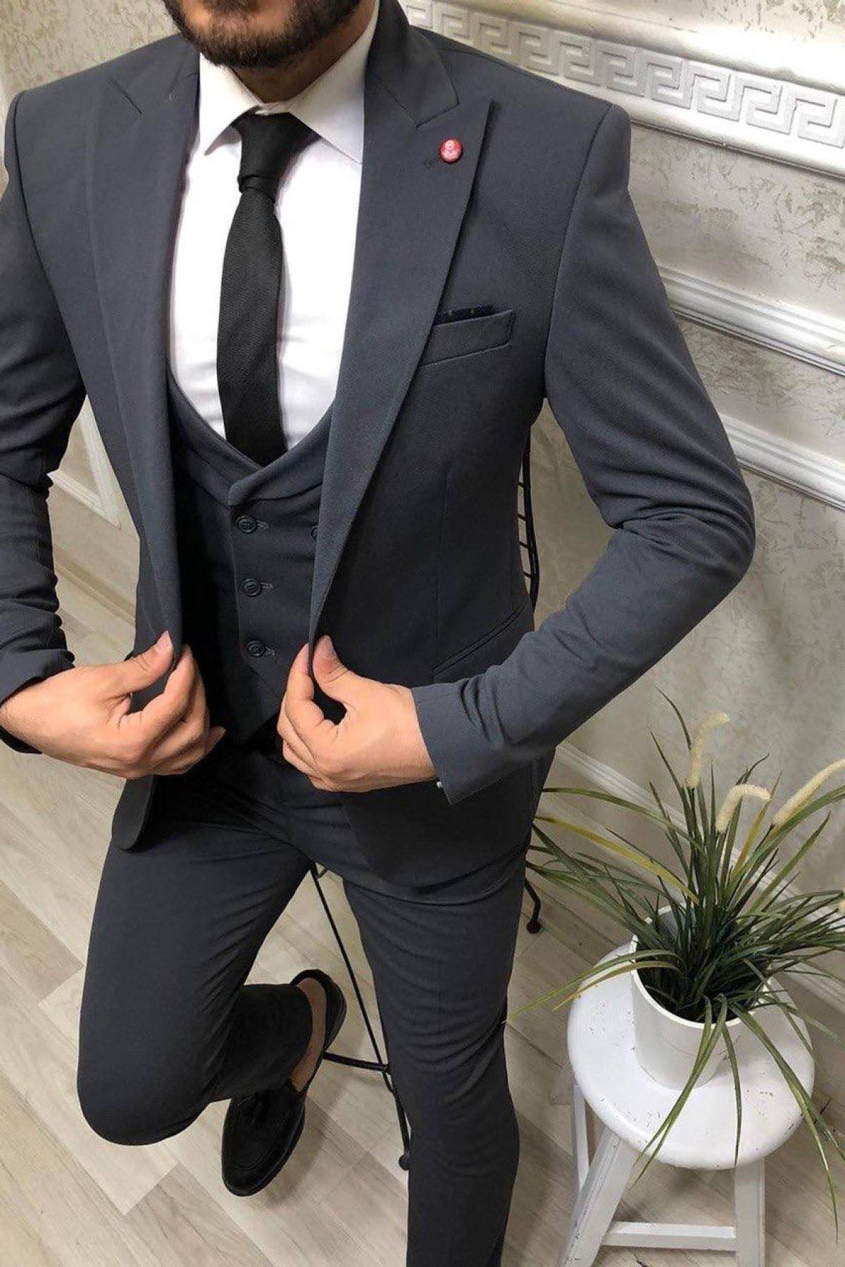 Wholesale Men Anthracite Three Piece Suits Blazer Vest and Trousers 714579