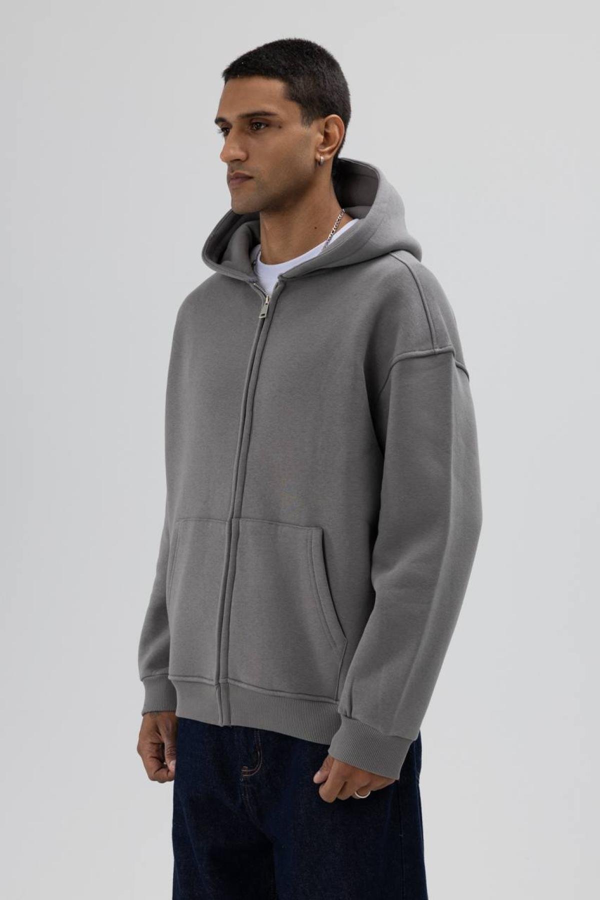 Wholesale Men Anthracite Zip-Up Hoodie 739108