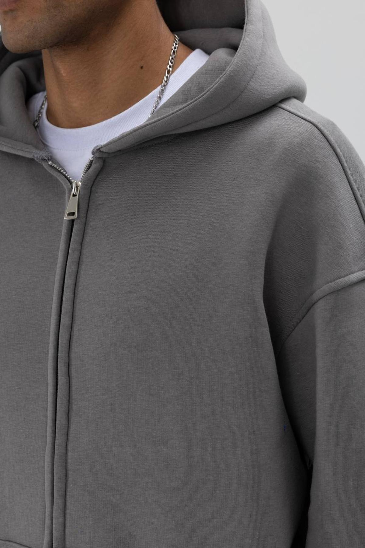 Wholesale Men Anthracite Zip-Up Hoodie 739108