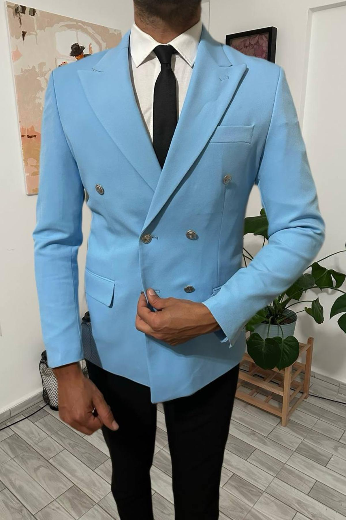 Wholesale Men Aqua Blue Double Breasted Blazers 708981