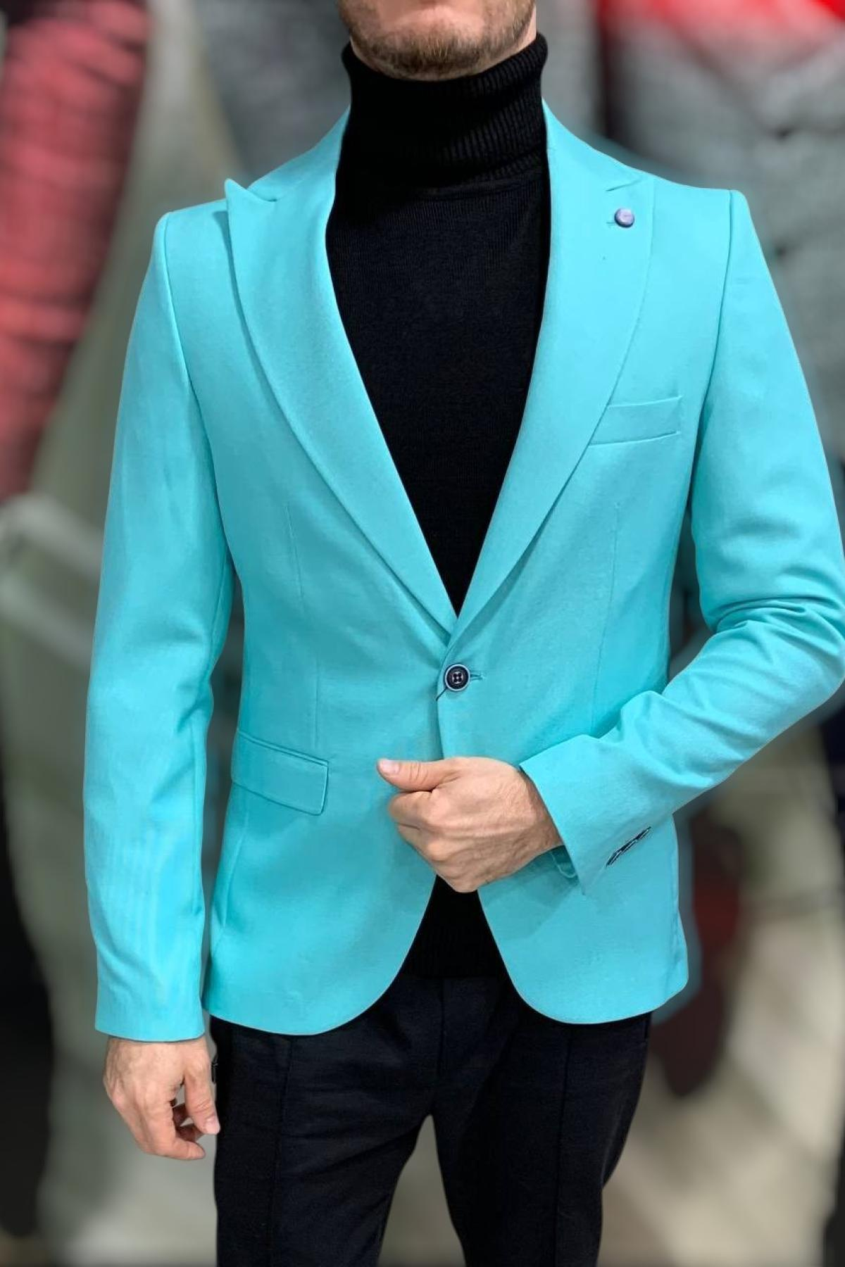 Wholesale Men Aqua Blue Single Breasted Blazer Jacket 720094