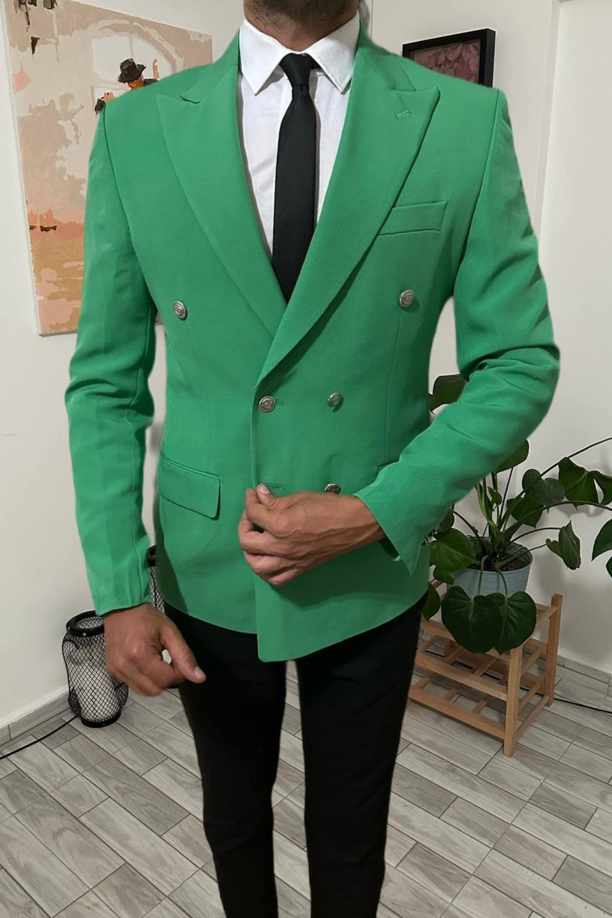 Wholesale Men Aqua Green Double Breasted Blazers 708980