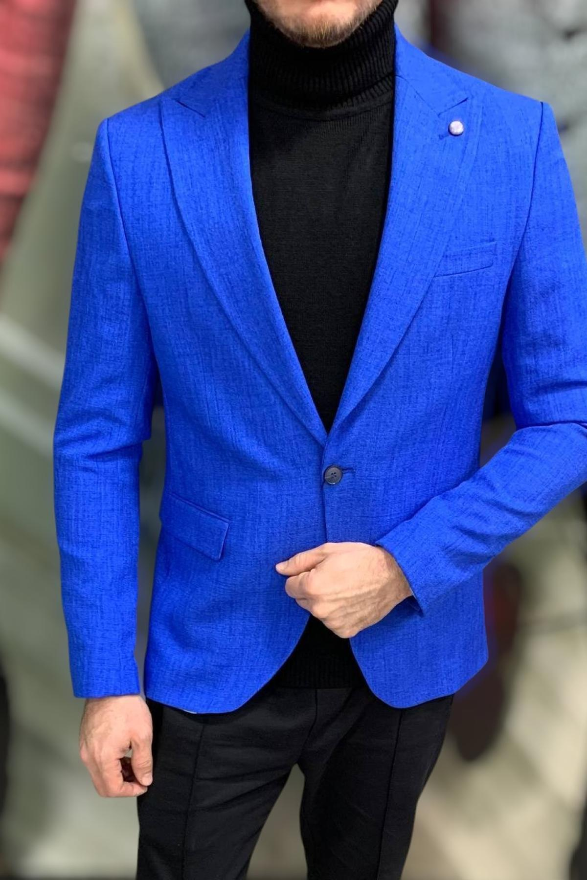 Wholesale Men Azure Blue Single Breasted Blazer Jacket 720092