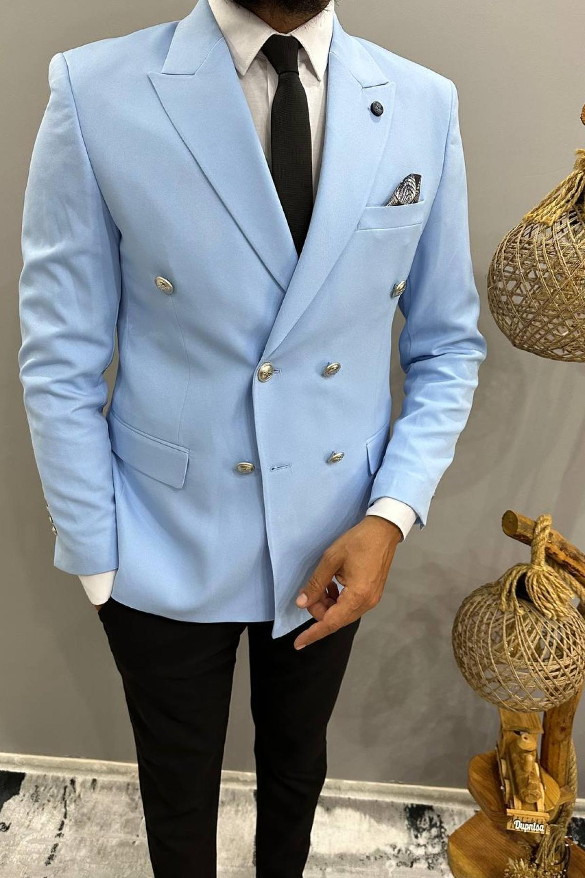 Wholesale Men Baby Blue Double Breasted Blazers 708974